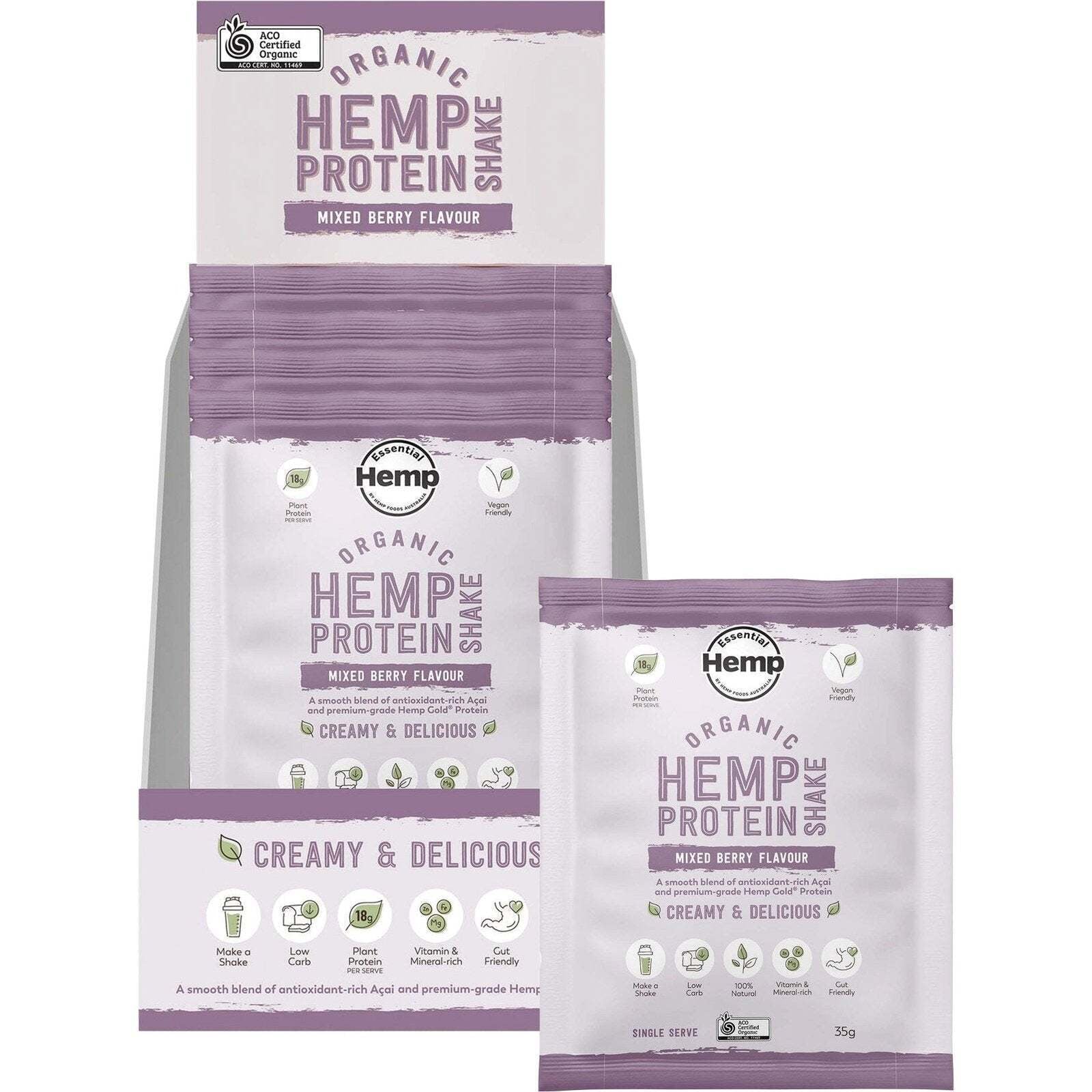 HEMP FOODS AUSTRALIA Organic Hemp Protein Mixed Berry & Acai 7X35G