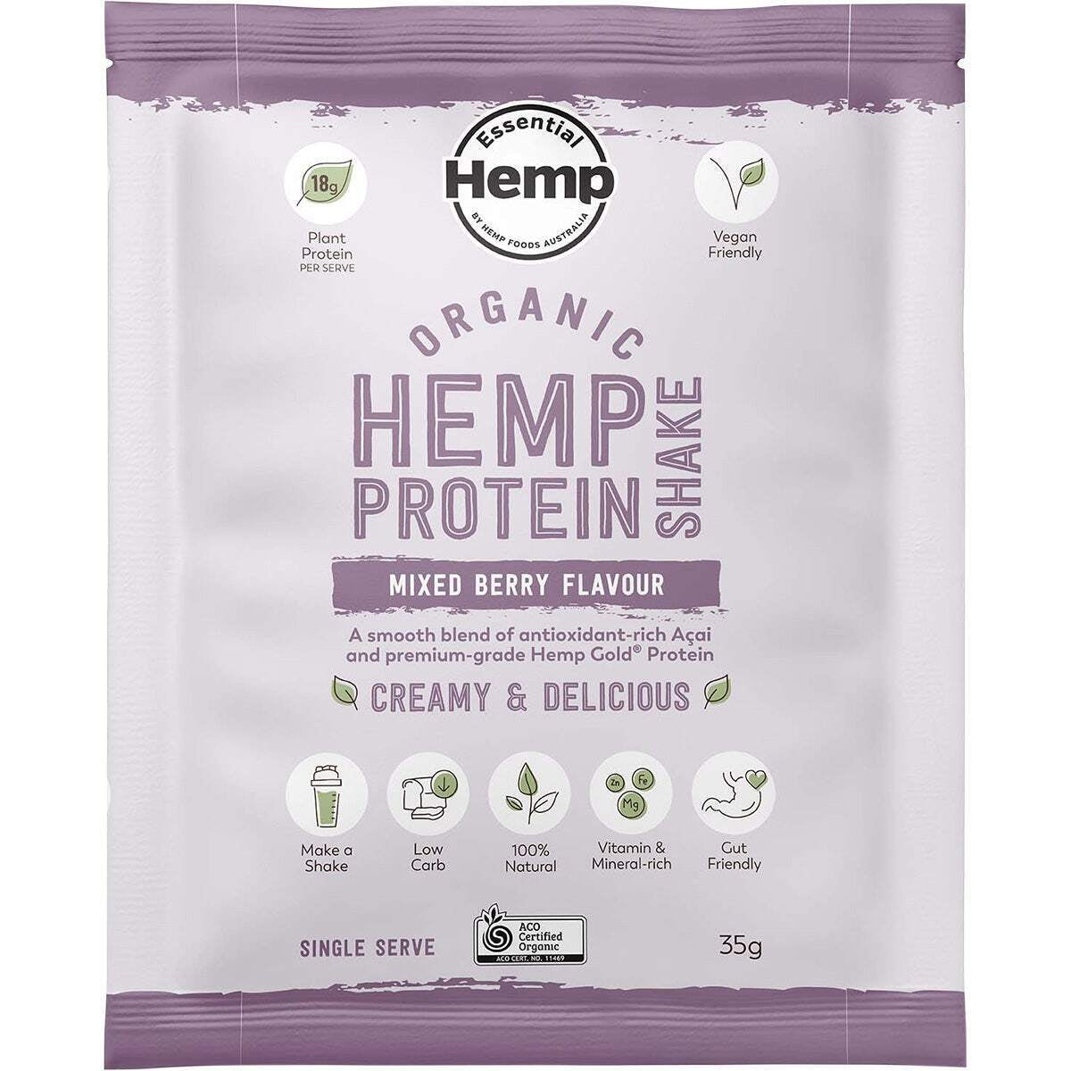 HEMP FOODS AUSTRALIA Organic Hemp Protein Mixed Berry & Acai 7X35G