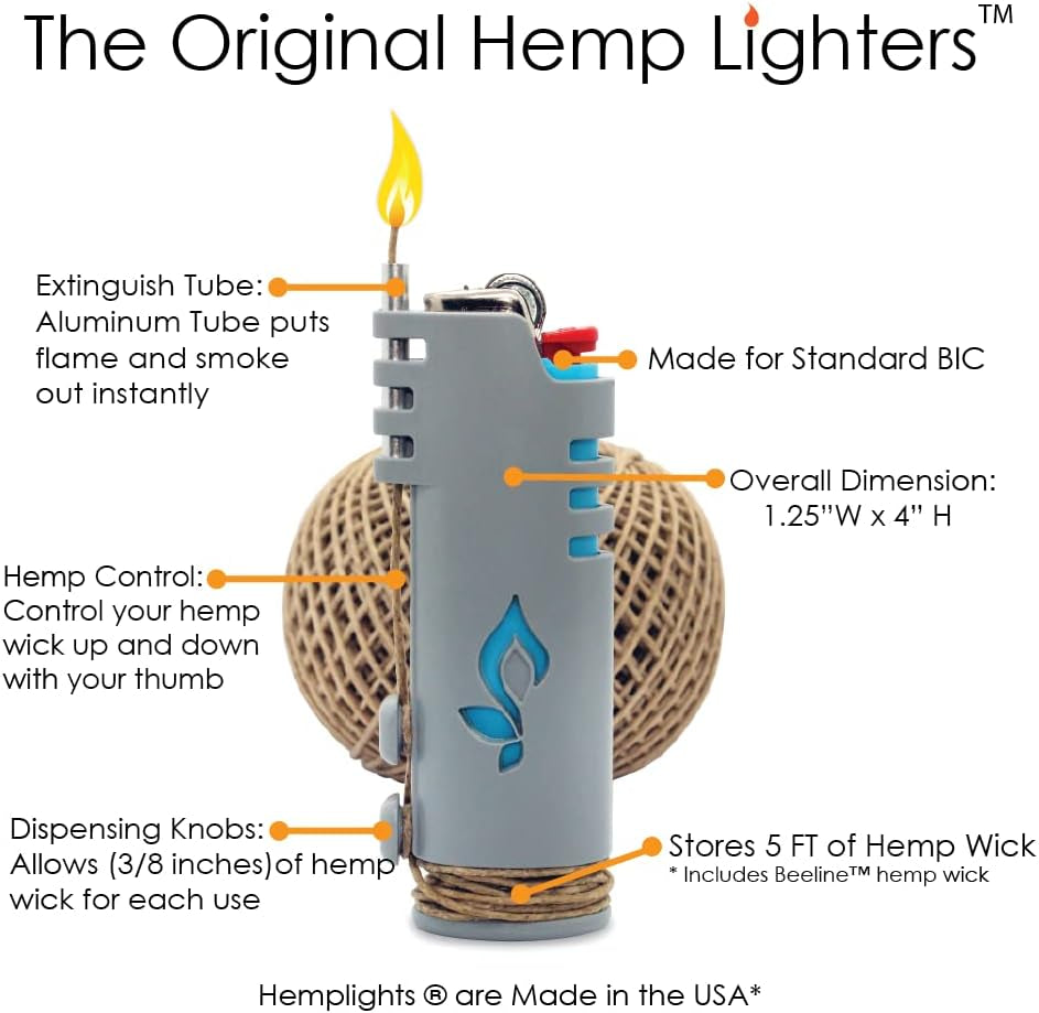 Hemp Wick Bundle Pack: 200 FT Beeline Hemp Roll + 1  Hemp Wick Lighter (Black)