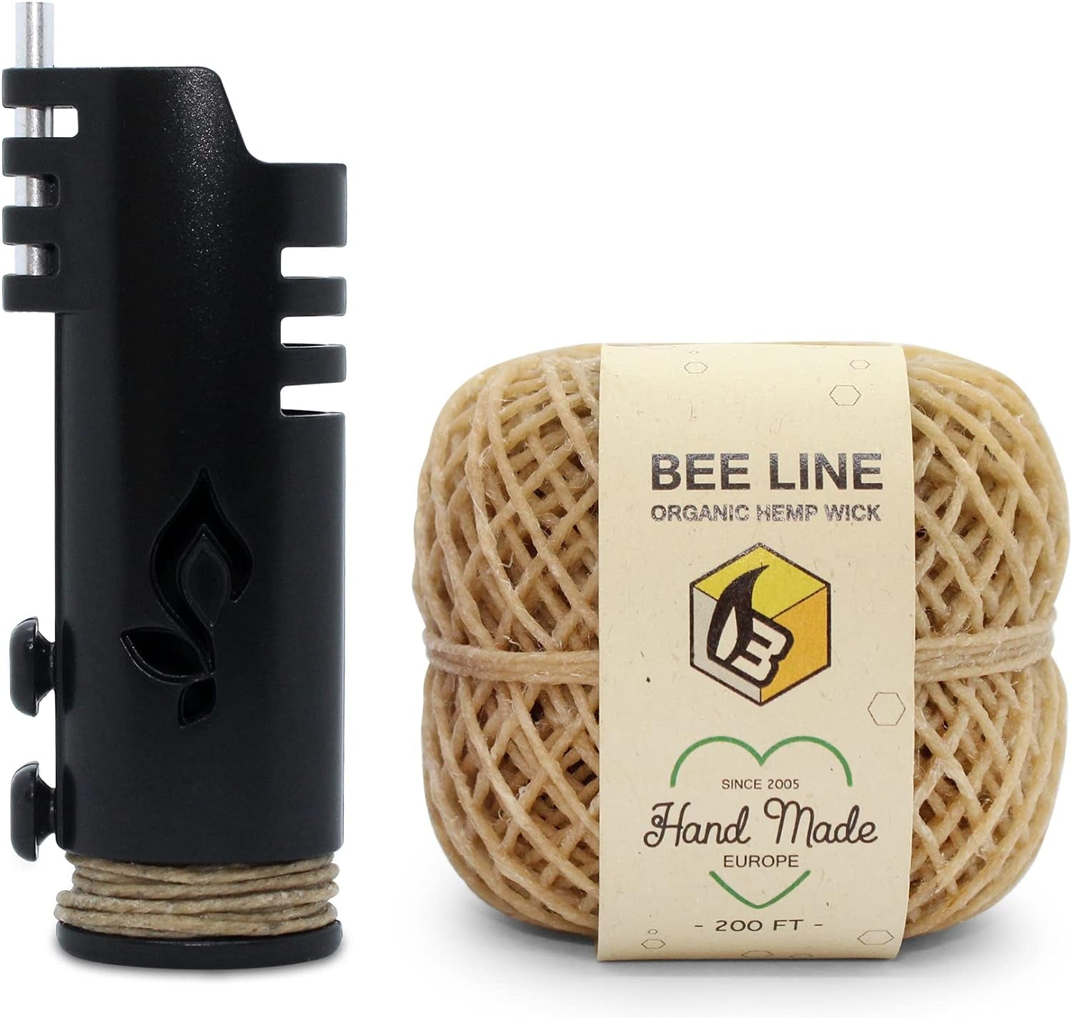 Hemp Wick Bundle Pack: 200 FT Beeline Hemp Roll + 1  Hemp Wick Lighter (Black)