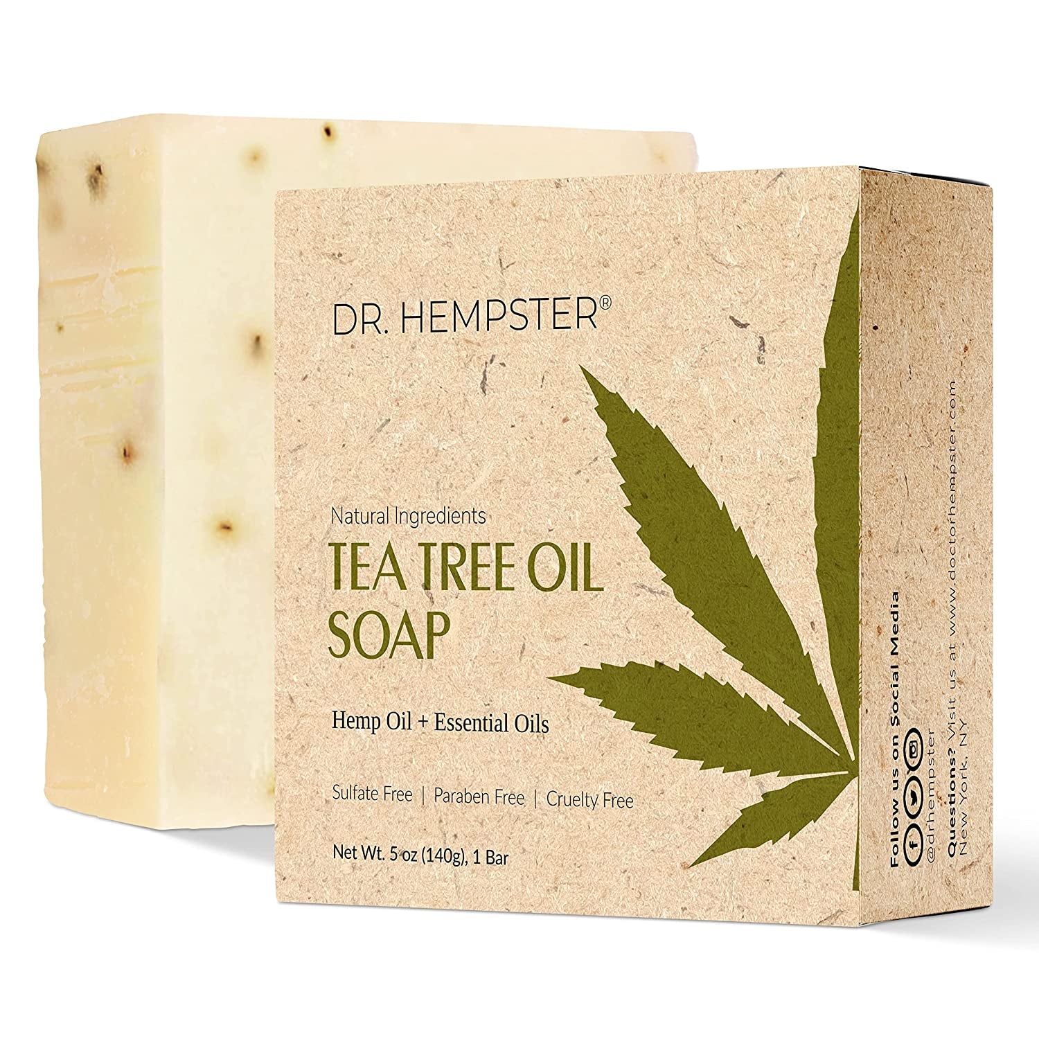 Hemp and Tea Tree Soap Bar, 5 Oz Bar Soap - Skin Cleansing Hemp Soap - Moisturizing, Soothing, Antioxidant Formula with Natural and Organic Ingredients - Made in the USA