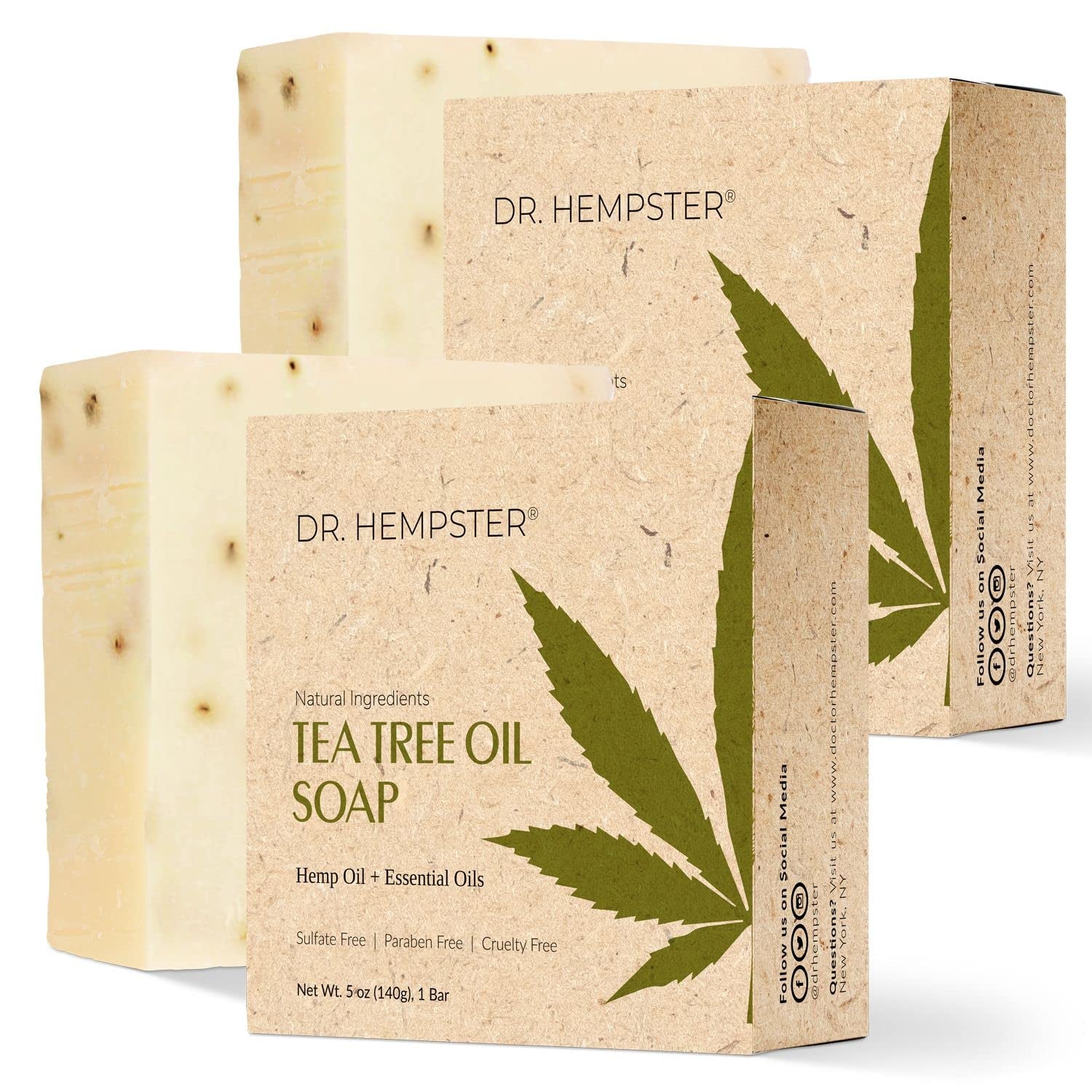 Hemp and Tea Tree Soap Bar, 2 Pack - 5 Oz Bar Soap - Skin Cleansing Moisturizing Hemp Soap - Natural and Organic Ingredients