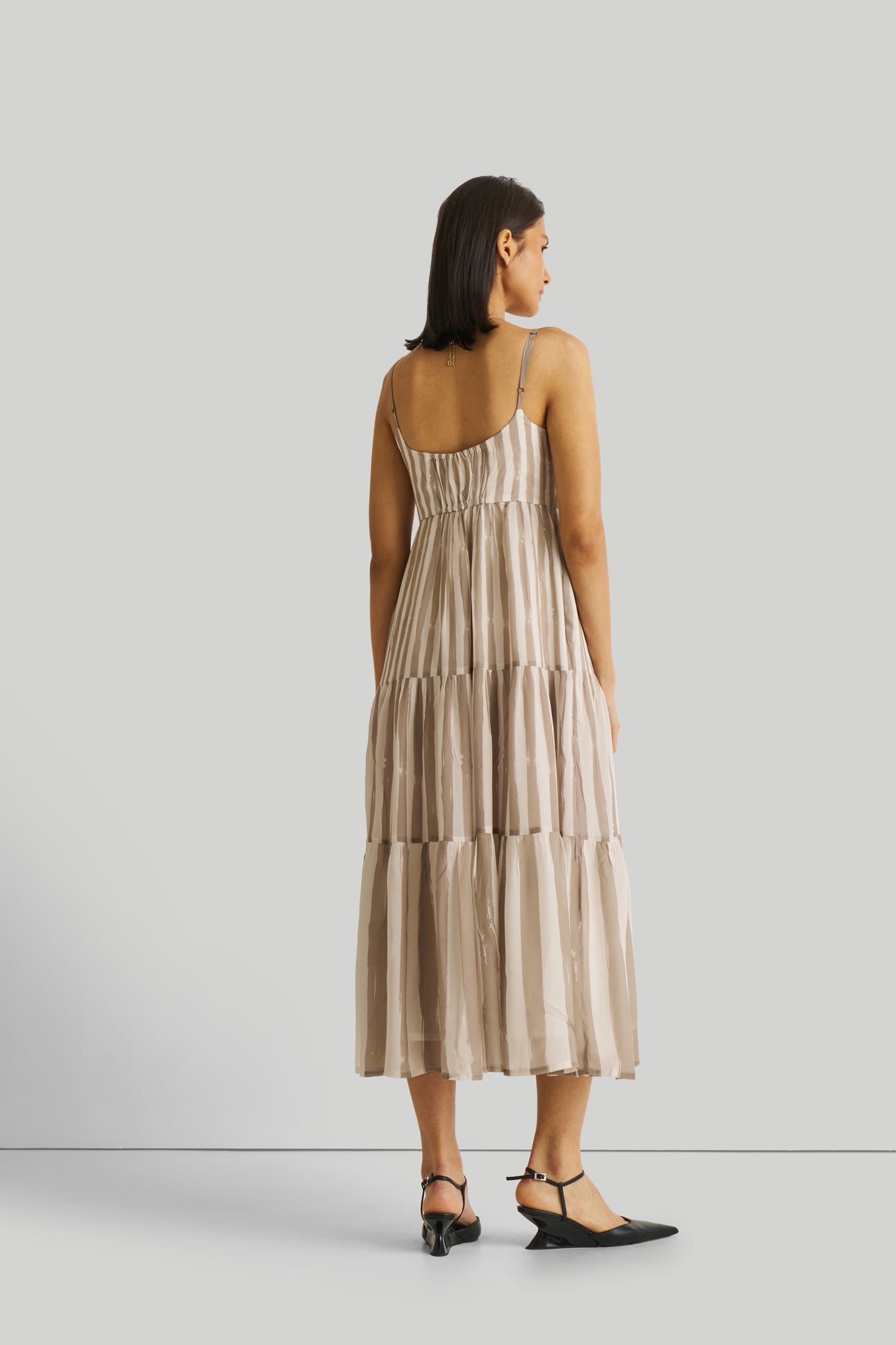 Strappy Tiered Maxi Dress in Beige Stripes-1