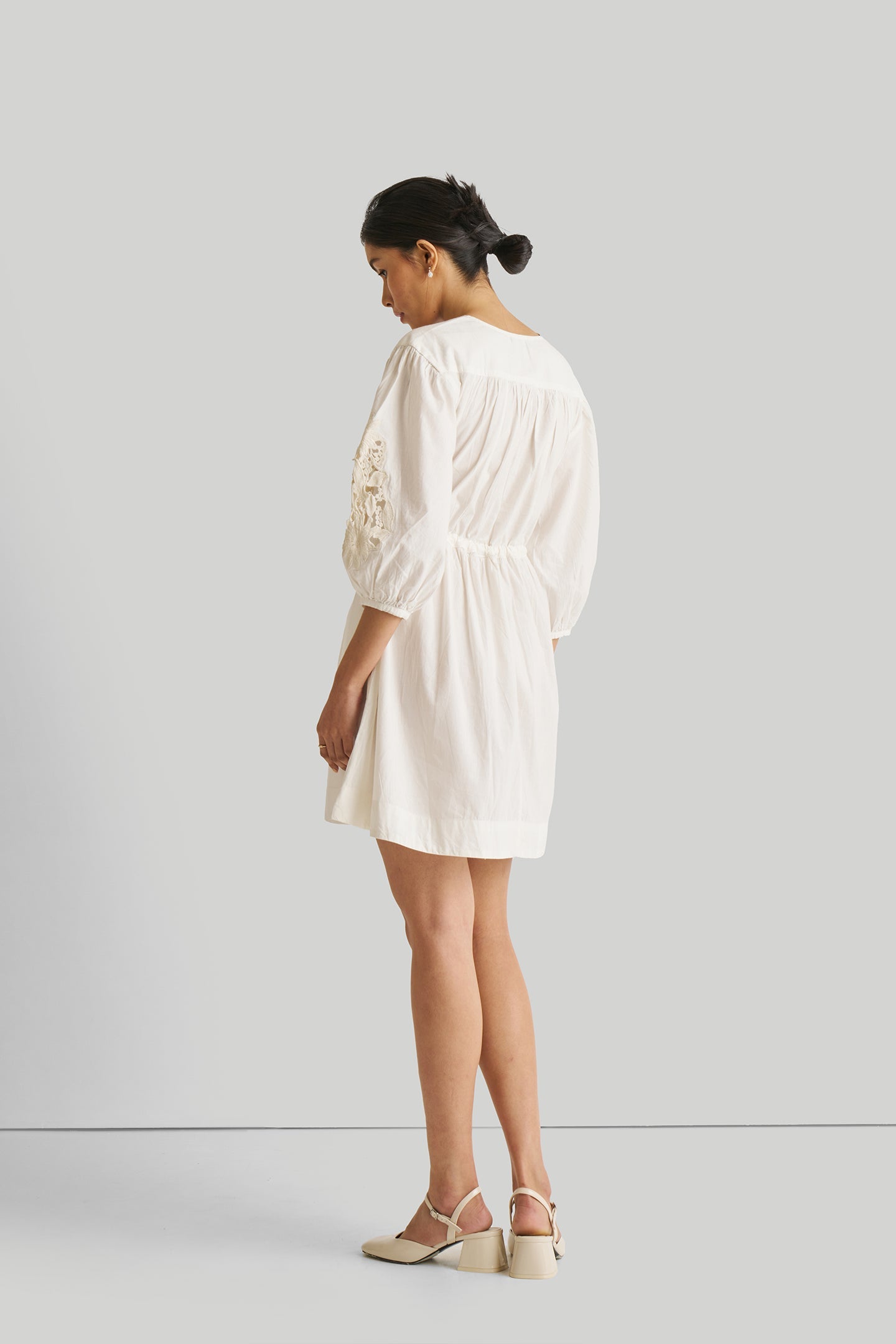 Shirt Dress with Balloon Sleeves in White-1