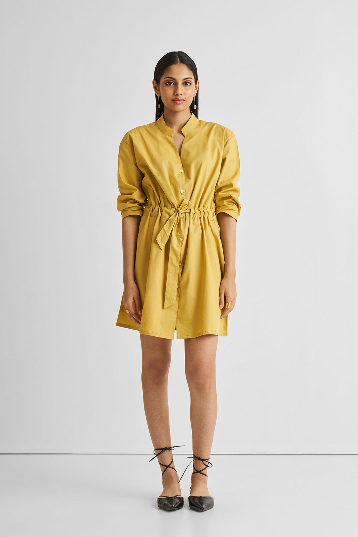 Short Tie Waist Dress in Tuscan Sun-0