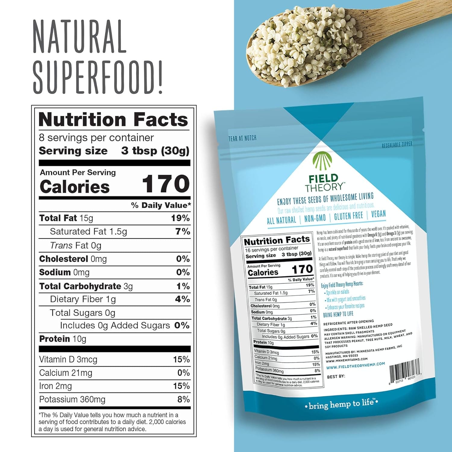 Hemp Hearts Shelled Hemp Seeds,  (8Oz Conventional Hemp Hearts)
