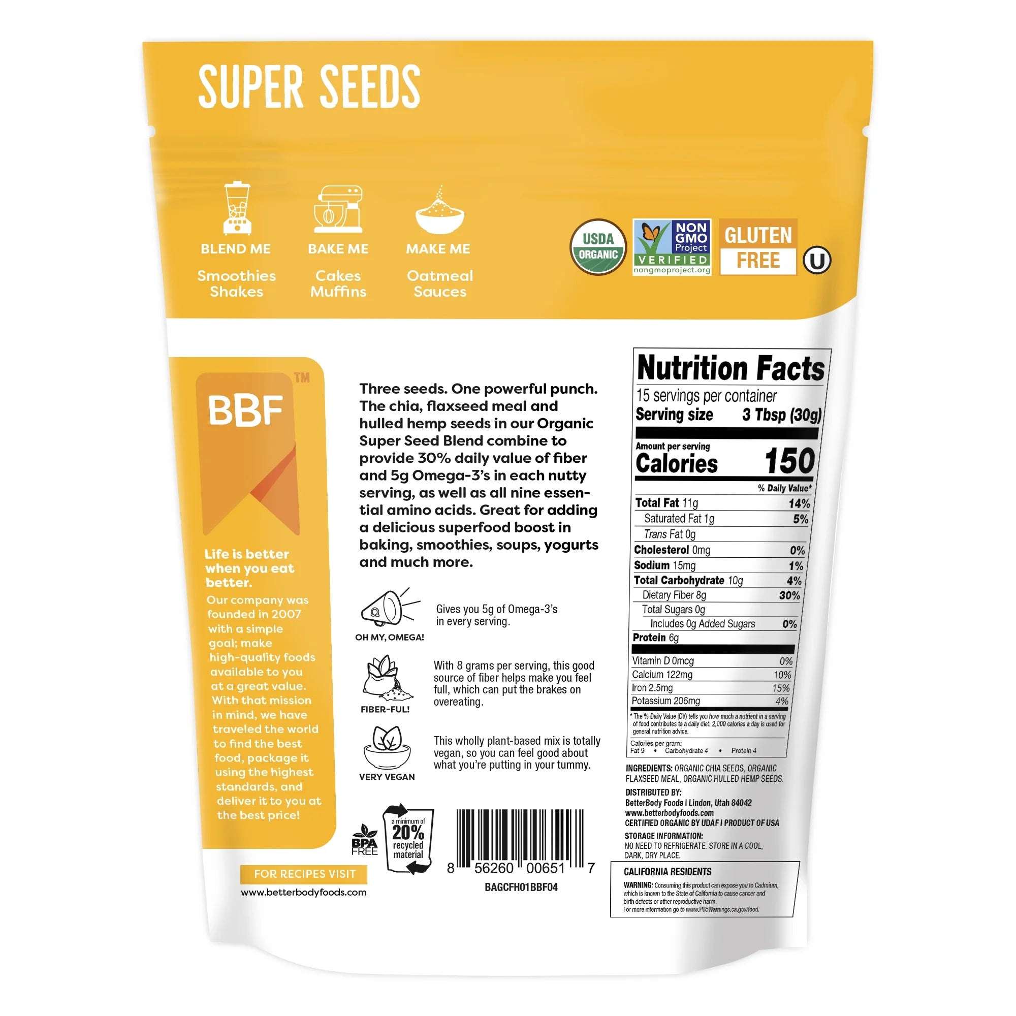 Organic Super Seeds, Chia Seeds, Flaxseed Meal, & Hemp Seeds, 16 Oz