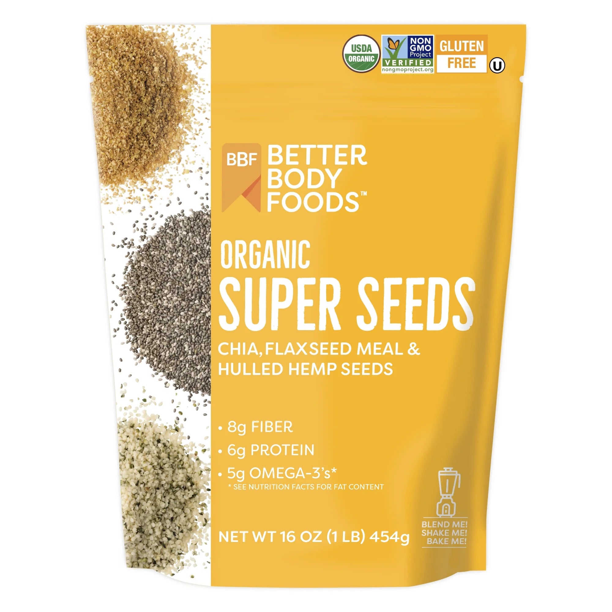 Organic Super Seeds, Chia Seeds, Flaxseed Meal, & Hemp Seeds, 16 Oz