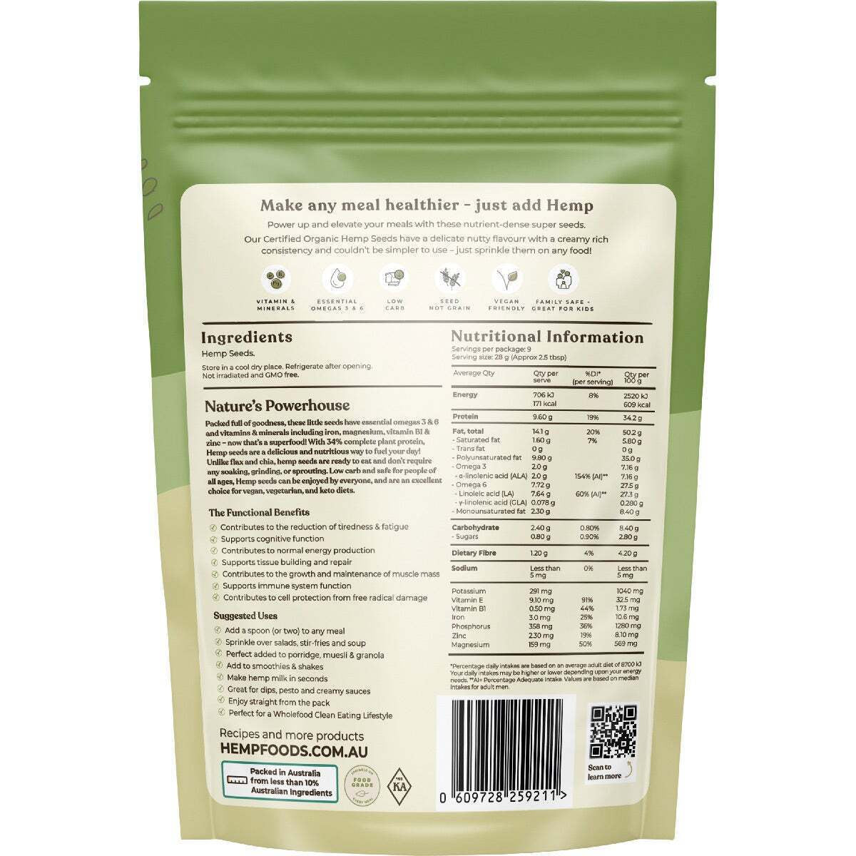 ESSENTIAL HEMP Organic Hemp Seeds Hulled 250G